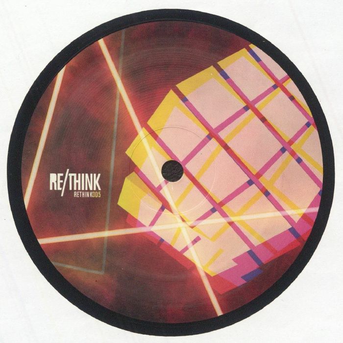 Etiqueta central del vinilo Abacus & Haf S – Analogue Stories Vol 4 en formato 12" de Re:Think Recordings, lado B con diseño geométrico colorido y logo destacado sin información de pistas.