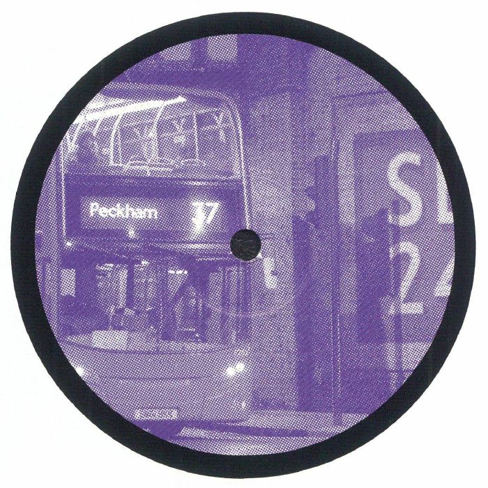 Etiqueta del lado B del vinilo Jéroboam - Brexit Funk / Peckham Night. Fondo gráfico con un autobús de Peckham, reflejando la esencia británica del EP.