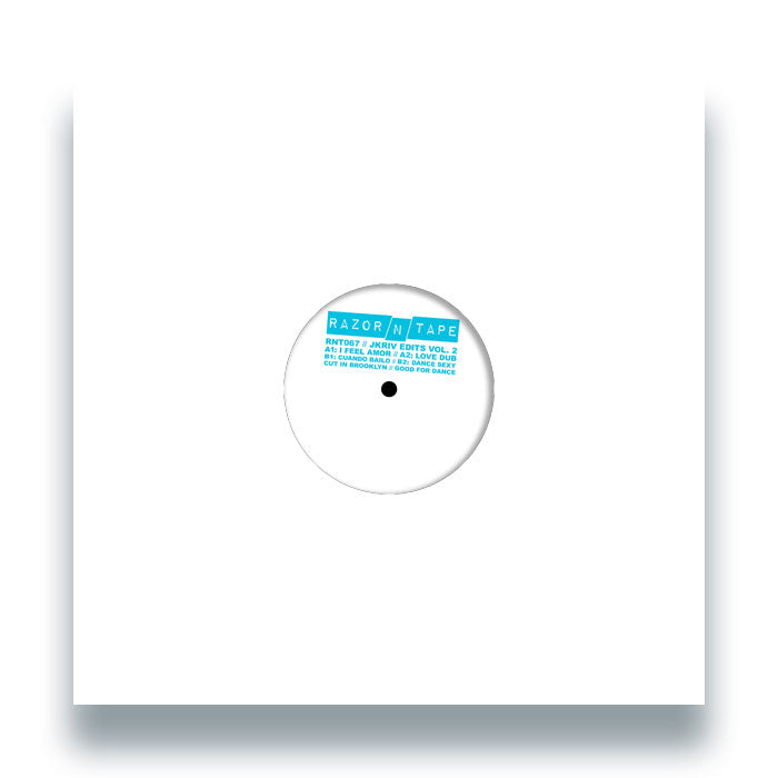 Portada del vinilo JKriv – JKriv Edits Vol. 2, funda blanca con recorte y etiqueta turquesa de Razor-N-Tape.