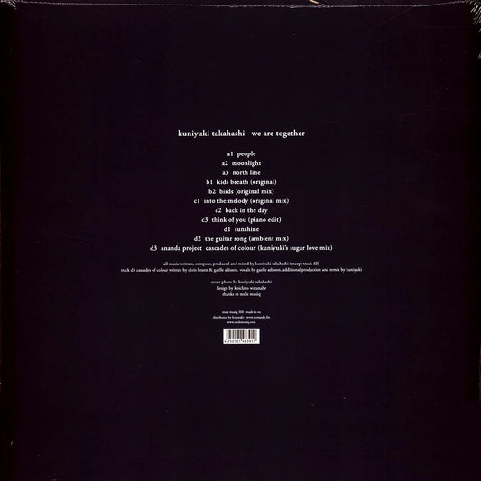 Contraportada del vinilo Kuniyuki Takahashi – We Are Together editado por Mule Musiq, mostrando listado completo de pistas del 2xLP.