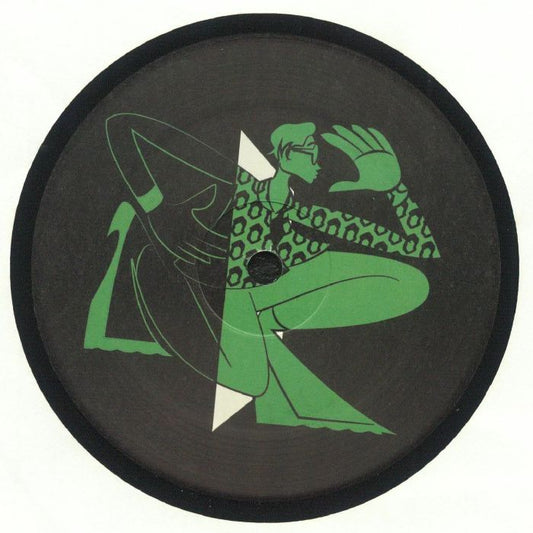 Contraportada del vinilo LADYMONIX – Steppin' Out, lanzado por Frizner Electric en formato 12". Lista de canciones y créditos impresos en blanco sobre fondo negro.