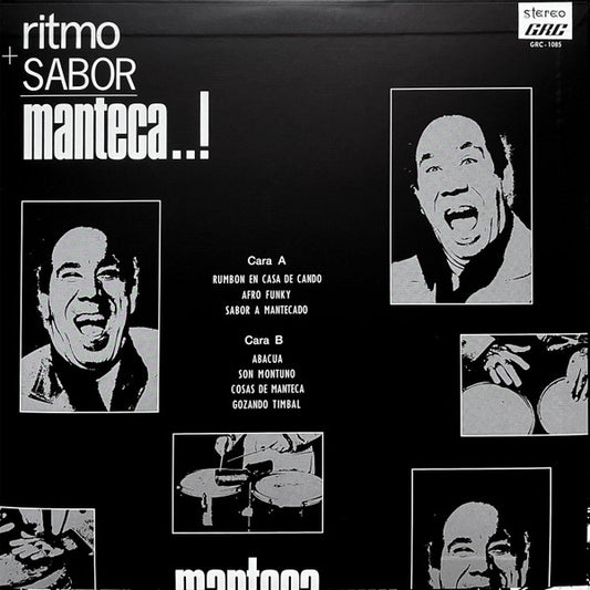 Contraportada del vinilo Manteca – Ritmo Y Sabor, con lista de temas por cara y fotografías en blanco y negro.