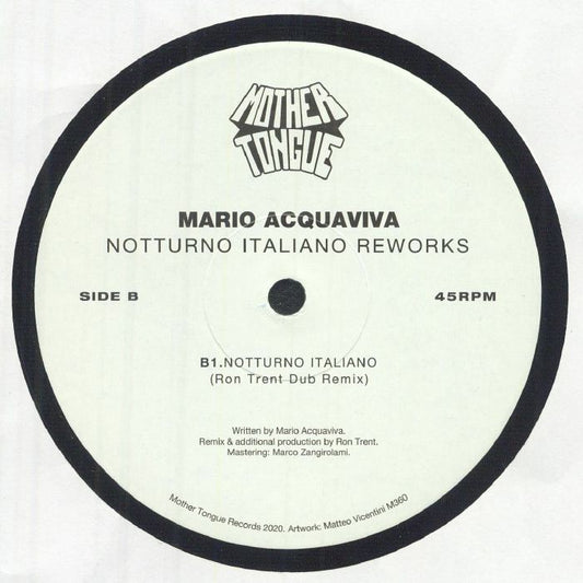 Etiqueta central lado B del vinilo 12" Mario Acquaviva – Notturno Italiano Reworks editado por Mother Tongue Records con remix dub de Ron Trent.