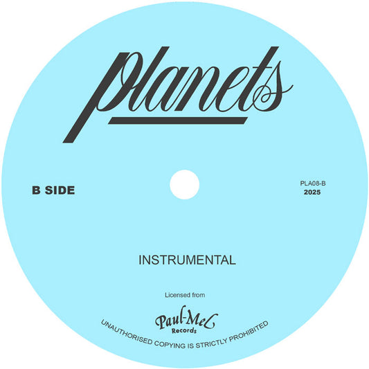 Etiqueta central lado B del vinilo 7" Melody Beecher – Only One You en sello Planets, versión instrumental, diseño en azul claro.