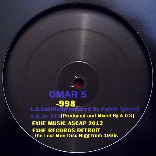 Contraportada del vinilo Omar S - 998, con las canciones "Untitled" y "273", producidas por Patrik Sjören y A.O.S.