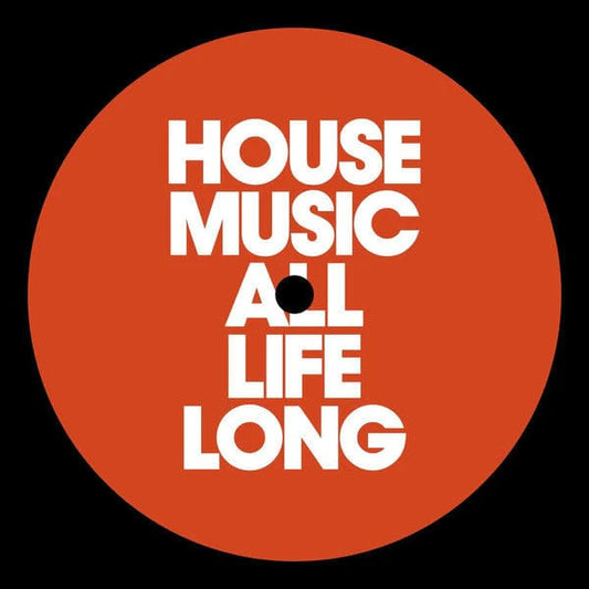 Etiqueta central del lado B del vinilo Pete Heller's Big Love – Big Love con diseño rojo y tipografía blanca que dice House Music All Life Long en mayúsculas.