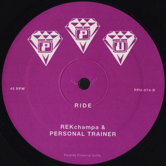 Contraportada del vinilo "Fried Chicken Skin" de REKchampa en 12", editado por Peoples Potential Unlimited. Incluye lista de canciones y créditos.