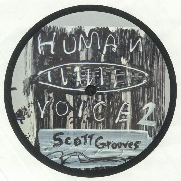 Etiqueta central lado B del vinilo Scott Grooves – The Human Voice EP 2 de Modified Suede Recordings, con ilustración artística y diseño experimental.