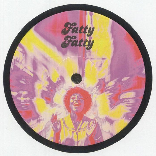 Etiqueta central del lado B del vinilo The 5th Dimension / Unknown Artist – Let The Sunshine In / 1,2,3 (Mr. K Edits), 12", ilustración psicodélica con figura cantando, logo Fatty Fatty, pista 1,2,3 con créditos Mr. K, sello Fatty Fatty Phonographics.