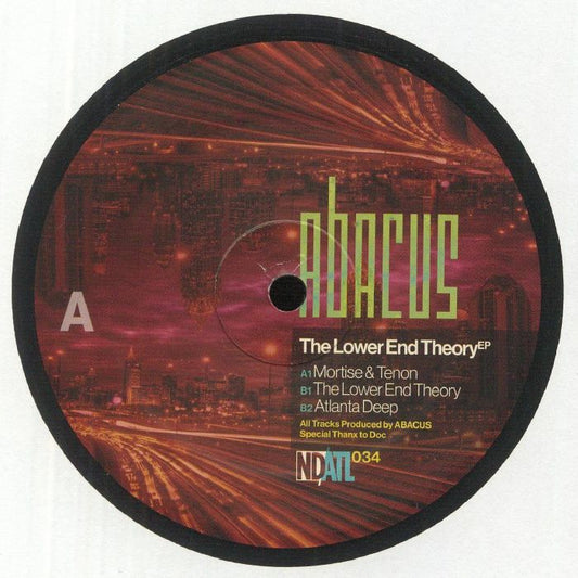 Portada del vinilo Abacus – The Lower End Theory EP publicado por NDATL Muzik en 12". Diseño urbano con el tracklist y créditos impresos.