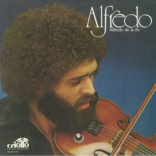Portada delantera del vinilo Alfredo De La Fé – Alfredo, publicado por el sello Mr Bongo en formato LP. Muestra a Alfredo con su violín sobre un fondo azul.