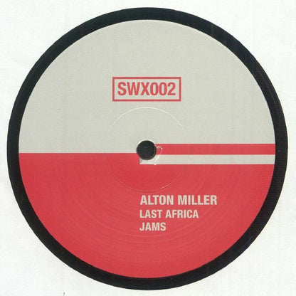 Portada del vinilo "Last Africa Jams" de Alton Miller, publicado por el sello Sudd WAX en formato 12". Diseño minimalista con tipografía clara.