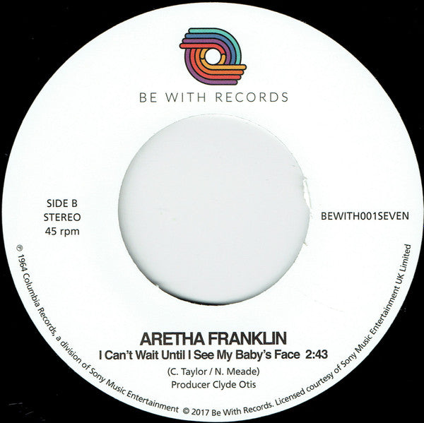 Etiqueta central del lado B del vinilo Aretha Franklin – One Step Ahead con la canción “I Can’t Wait Until I See My Baby’s Face” y créditos a C. Taylor y N. Meade.
