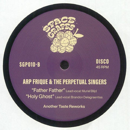 Portada trasera del vinilo Arp Frique & The Perpetual Singers – The Another Taste Reworks, con lista de canciones y detalles del sello Space Grapes.