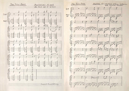 Página de la partitura original escrita a mano de "The Fairy Dance" de Ash Ra Tempel – Starring Rosi (MG.ART, LP). Composición de Manuel Göttsching para arpa y guitarra eléctrica.