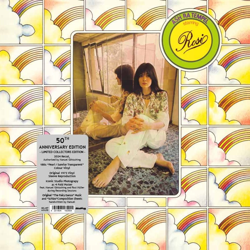 Portada delantera del vinilo Ash Ra Tempel – Starring Rosi, lanzado por MG.ART en formato LP. Incluye diseño original de 1973 y sticker con detalles de la edición.