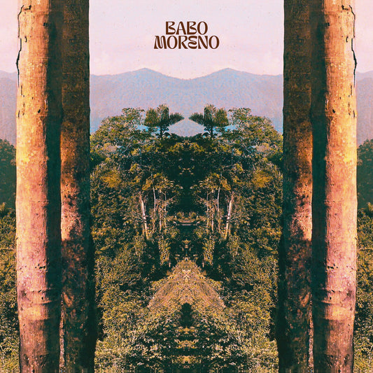 Portada del vinilo Babo Moreno – Babo Moreno: paisaje tropical simétrico con columnas, arte cálido del LP Álbum de Matsuka.