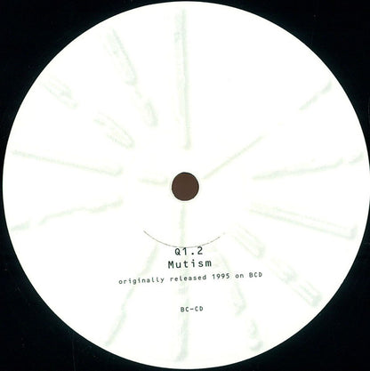Etiqueta del vinilo Basic Channel – Q-Loop, lado B, con “Q1.2 Mutism”, reeditado de BCD en 1995.