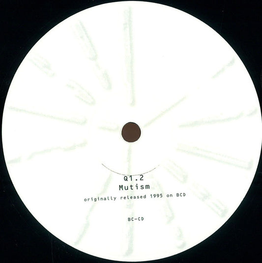 Etiqueta del vinilo Basic Channel – Q-Loop, lado B, con “Q1.2 Mutism”, reeditado de BCD en 1995.