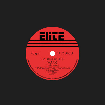 Portada del vinilo Beverley Skeete – Warm / If The Feeling Is Right, con etiqueta roja Elite sobre fondo negro.