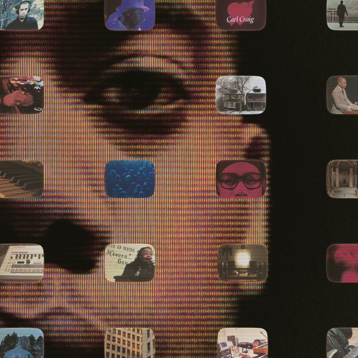 Portada del vinilo Carl Craig – Desire: The Carl Craig Story, con retrato tramado y fotogramas de archivo.
