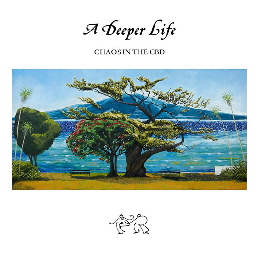 Portada del vinilo Chaos In The CBD – A Deeper Life con arte pintado de un paisaje costero y árbol central.
