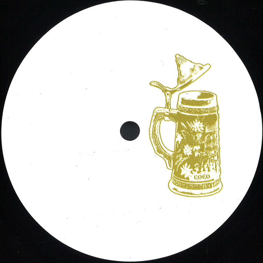 Etiqueta central lado A del vinilo 12" COEO – COEO Edits en Razor-N-Tape, con ilustración dorada de jarra clásica.