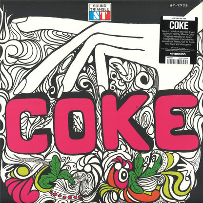 Portada psicodélica del vinilo Coke – Coke, reedición en LP por Mr Bongo con arte floral y tipografía bold.