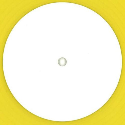 Cara B del vinilo Corrado Bucci – Open Your Eyes de Rebirth, edición limitada 10" amarilla, con etiqueta central completamente blanca sobre el disco amarillo, mostrando un diseño minimalista sin texto ni gráficos.