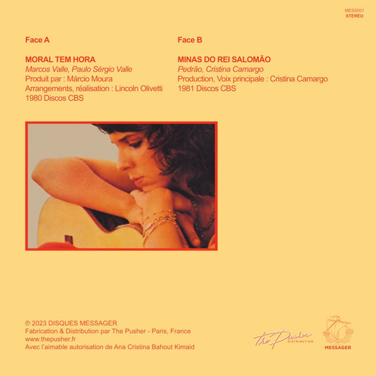 Contraportada del vinilo Cristina Camargo – Moral Tem Hora / Minas Do Rei Salomão con foto, temas y créditos.