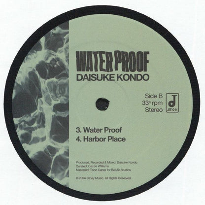 Lado B del vinilo Daisuke Kondo – Water Proof, etiqueta verde con “Water Proof”, “Harbor Place” y catálogo JIT-011.