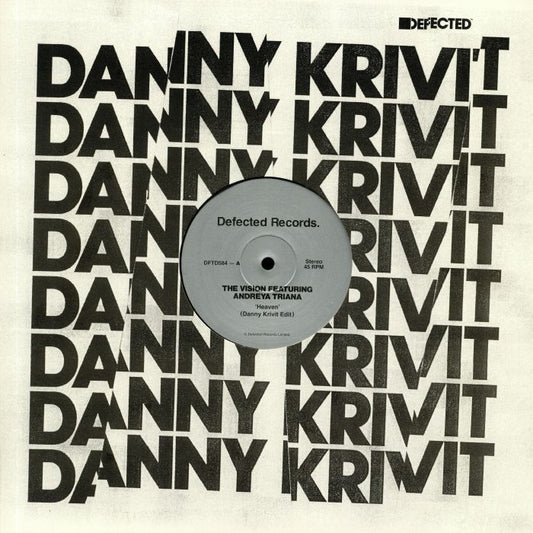 Portada delantera del vinilo 12" Danny Krivit – Edits By Mr. K, lanzado por Defected. Diseño en blanco y negro con el nombre del artista en repetición.
