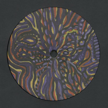 Lado B del vinilo Deetron Presents Soulmate – Code 12" EP de Ilian Tape, con label ilustrada tipo pintura abstracta en tonos púrpura, verde y naranja cubriendo toda la superficie.