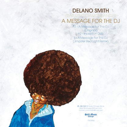 Contraportada del vinilo Delano Smith Feat. Diamondancer – A Message For The DJ, con ilustración y lista de pistas.