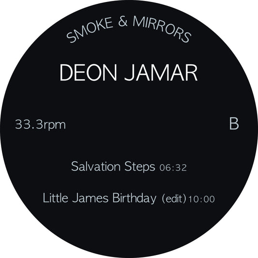 Etiqueta central del lado B del vinilo Deon Jamar – Heavennnnnn, con las pistas "Salvation Steps" y "Little James Birthday (edit)", en 33.3rpm.