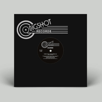 Portada delantera del vinilo de Dionne – Come Get My Lovin' (Remix) editado por Bigshot Records en formato 12", reedición remasterizada. Texto impreso: logo de Bigshot Records y lado A visible en el centro.