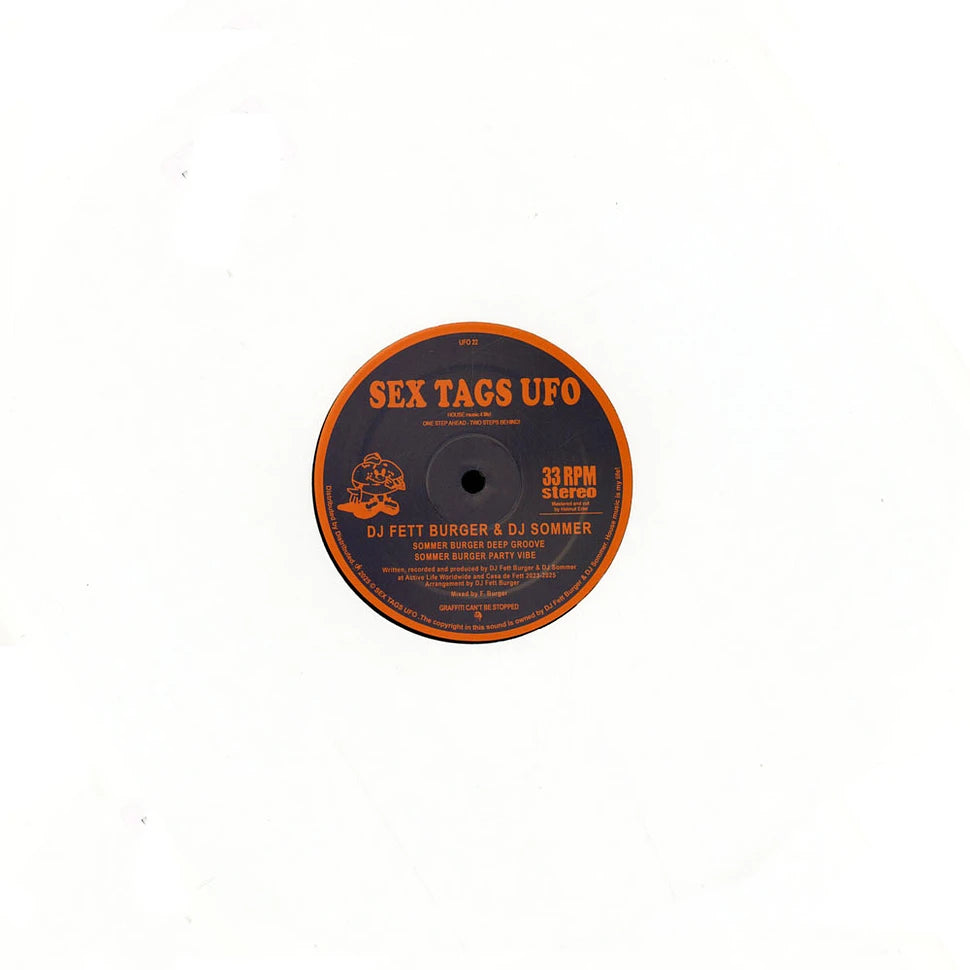 Contraportada del vinilo DJ Fett Burger & Dj Sommer – Sommer Burger House Life Vol 2 mostrando el arte minimal del sello Sex Tags UFO en formato 12".