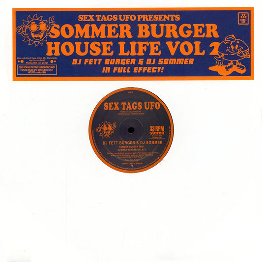 Portada del vinilo DJ Fett Burger & Dj Sommer – Sommer Burger House Life Vol 2 con franja azul y naranja del sello Sex Tags UFO en 12", ideal para coleccionistas.
