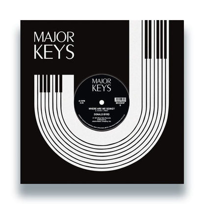 Contraportada del vinilo Donald Byrd – Think Twice / Where Are We Going? reedición 12" Major Keys, con arte en blanco y negro minimalista.