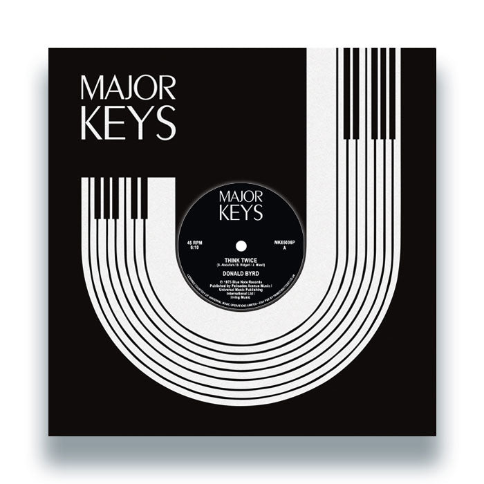 Portada del vinilo Donald Byrd – Think Twice / Where Are We Going? en edición 12" de Major Keys, diseño gráfico con teclas de piano.