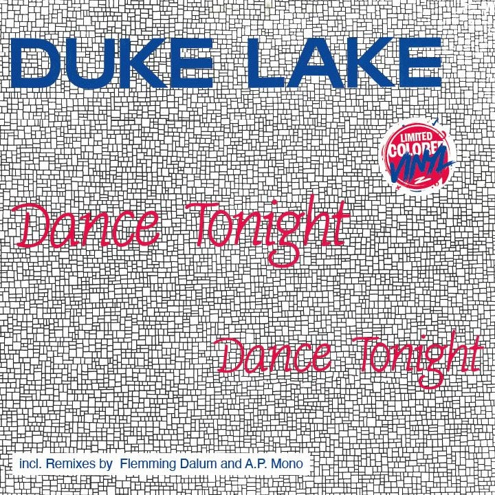 Portada del vinilo Duke Lake – Dance Tonight editado por ZYX Music, con diseño minimalista de fondo cuadriculado y tipografía en rojo elegante sobre blanco.