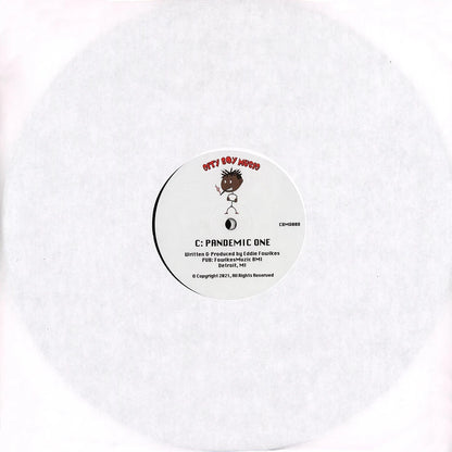 Contraportada del vinilo Eddie Fowlkes – 1-2-3: funda blanca y etiqueta del lado C con “Pandemic One” y créditos.
