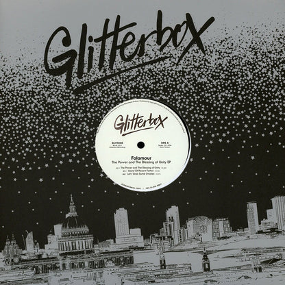 Portada del vinilo Folamour – The Power And The Blessing Of Unity EP, 12” EP de Glitterbox, cielo estrellado y skyline urbano nocturno.
