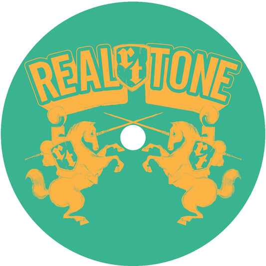Etiqueta del lado B del vinilo Franck Roger – Real Tone Classics 001 de Real Tone Records. Impreso: logo del sello Real Tone en fondo verde.