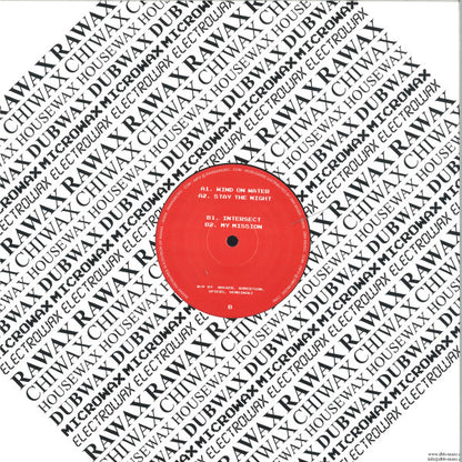 Contraportada del vinilo Fresh & Low – Wind On Water (Rawax, 12"). Lista de canciones impresa en etiqueta roja con el icónico patrón Rawax.