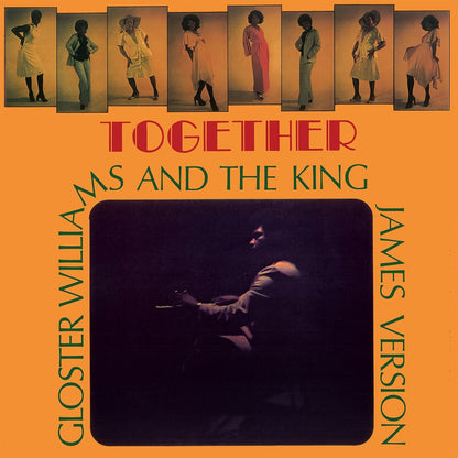 Portada del vinilo Gloster Williams And The King James Version – Together, diseño naranja con fotos del grupo y escena en vivo, LP reedición remasterizada en vinilo verde transparente de Regrooved Records.