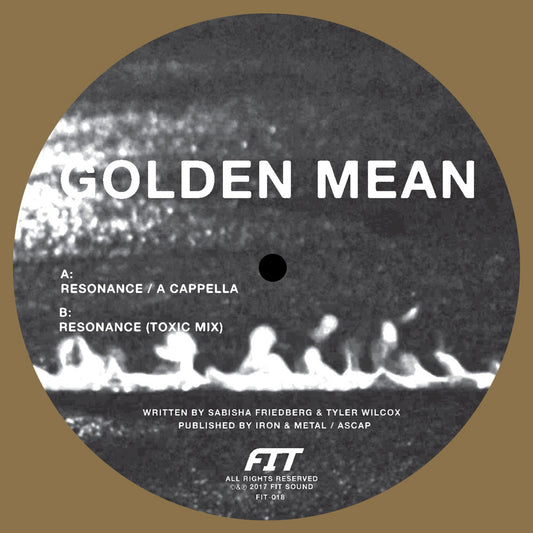 Lado A del vinilo Golden Mean – Resonance 12" en Fit Sound, etiqueta gris con track Resonance / A Cappella y créditos visibles.