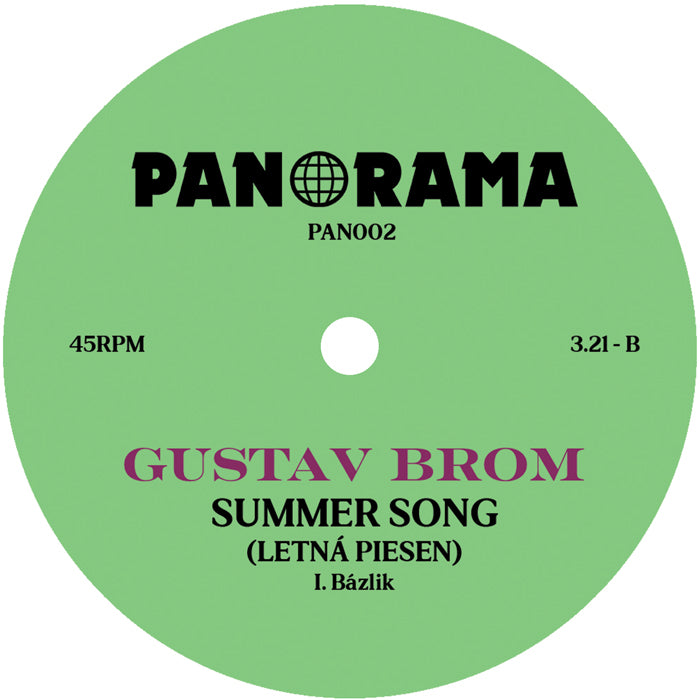 Etiqueta central lado B del vinilo Gustav Brom – Calling Up The Rain editado por Panorama, con duración 3:21, tema Summer Song y créditos a I. Bázlik.