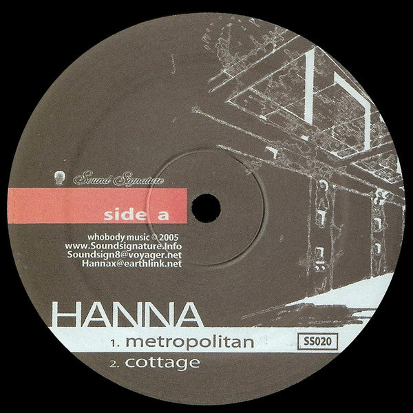 Portada delantera del vinilo Hanna – Time Hotel, lanzado por Sound Signature en formato 12". Diseño minimalista con tonos oscuros y detalles arquitectónicos.