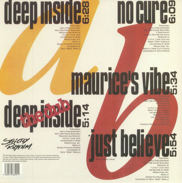 Portada trasera del vinilo Hardrive – Deep Inside, sello Strictly Rhythm, formato 12" EP. Lista de temas y créditos impresos.